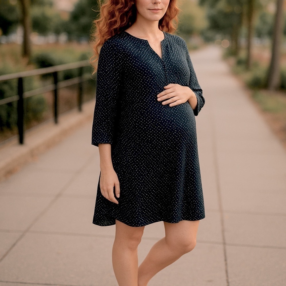 APITP maternity polka dot split neck tunic top l